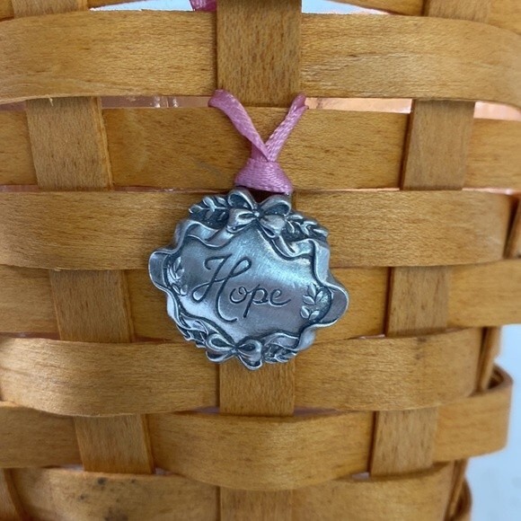 Longaberger 2001 Measuring Basket 5" Swing Handle Plastic Liner Hope Charm - Picture 3 of 15